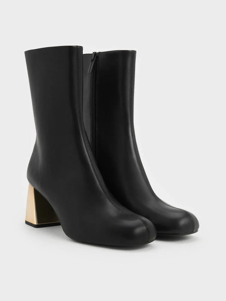 Charles & Keith Metallic Block-Heel Ankle Boots