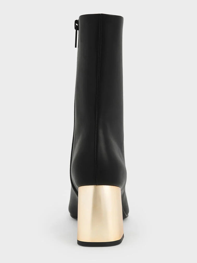 Charles & Keith Metallic Block-Heel Ankle Boots