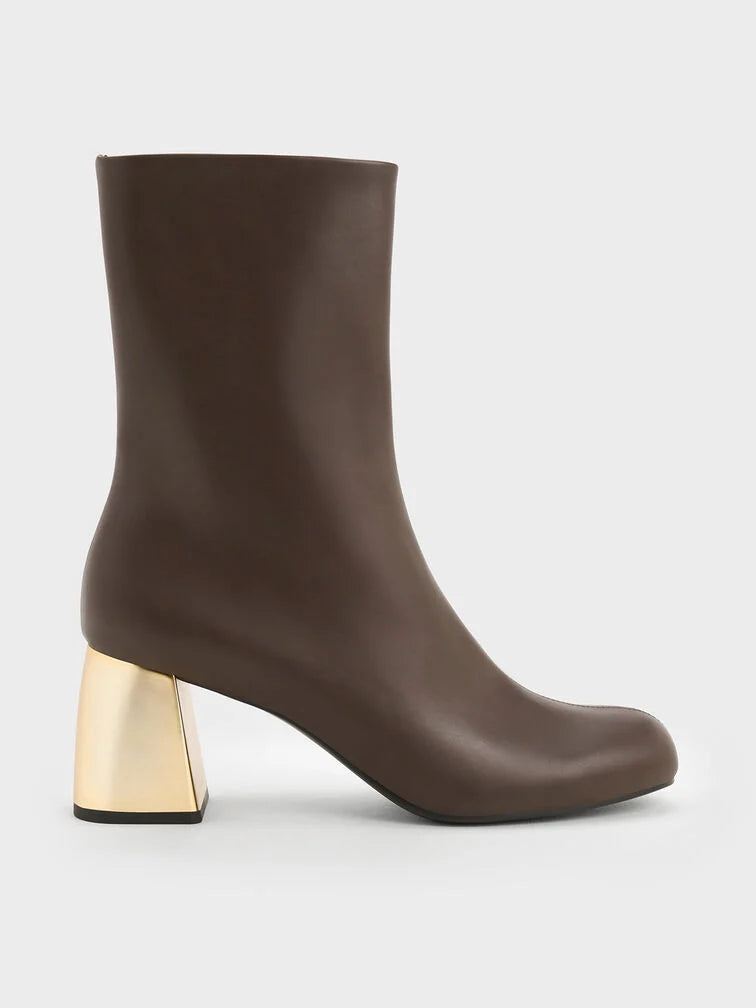 Charles & Keith Metallic Block-Heel Ankle Boots