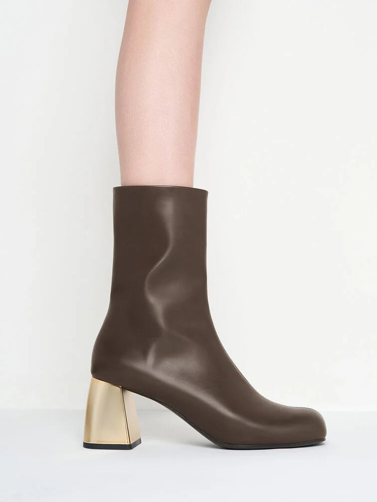 Charles & Keith Metallic Block-Heel Ankle Boots