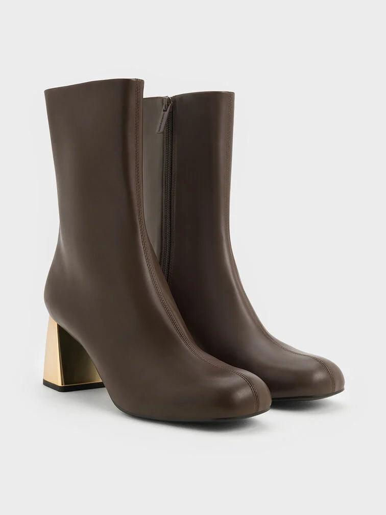 Charles & Keith Metallic Block-Heel Ankle Boots