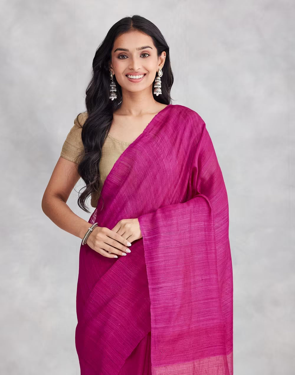 Pink Silk Hand Woven Sari