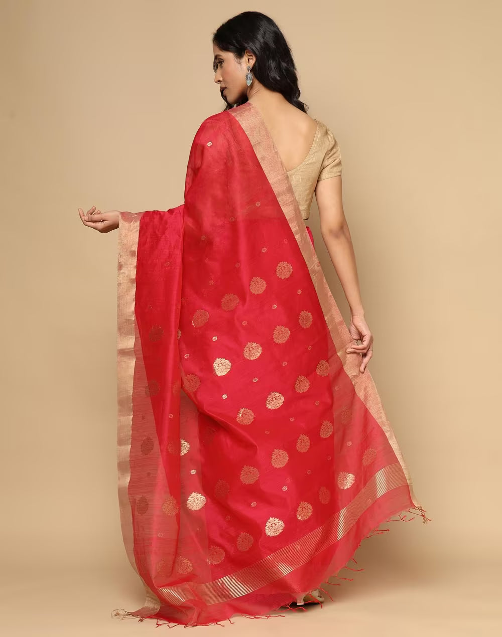 Red Cotton Silk Blend Chanderi Sari