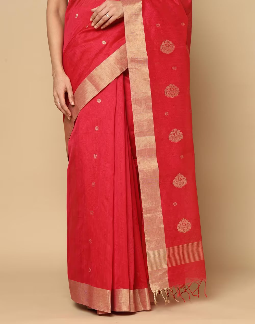 Red Cotton Silk Blend Chanderi Sari