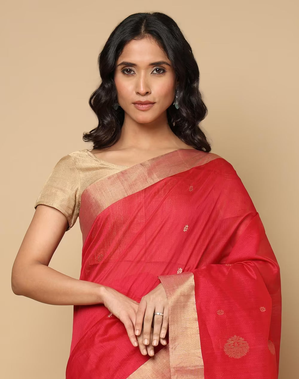 Red Cotton Silk Blend Chanderi Sari