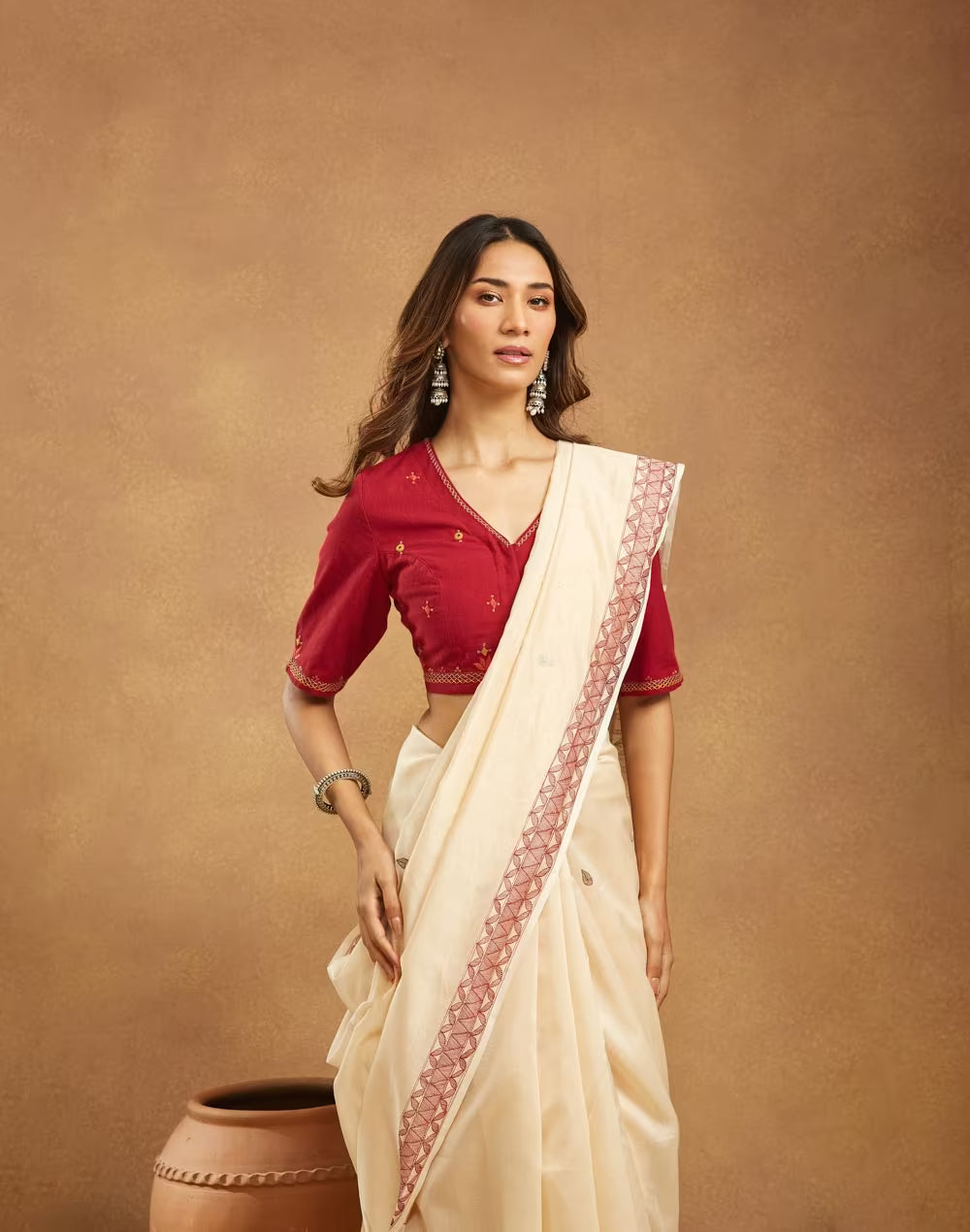 Pink Cotton Hand Embroidered Stitched Blouse
