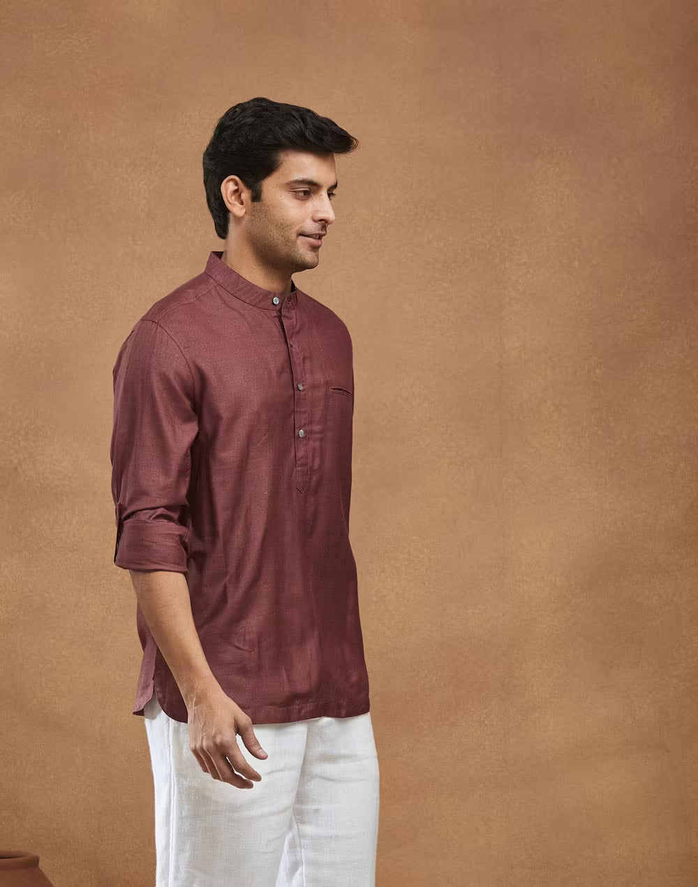 Wine Silk Slim Fit Mid Placket Shirt