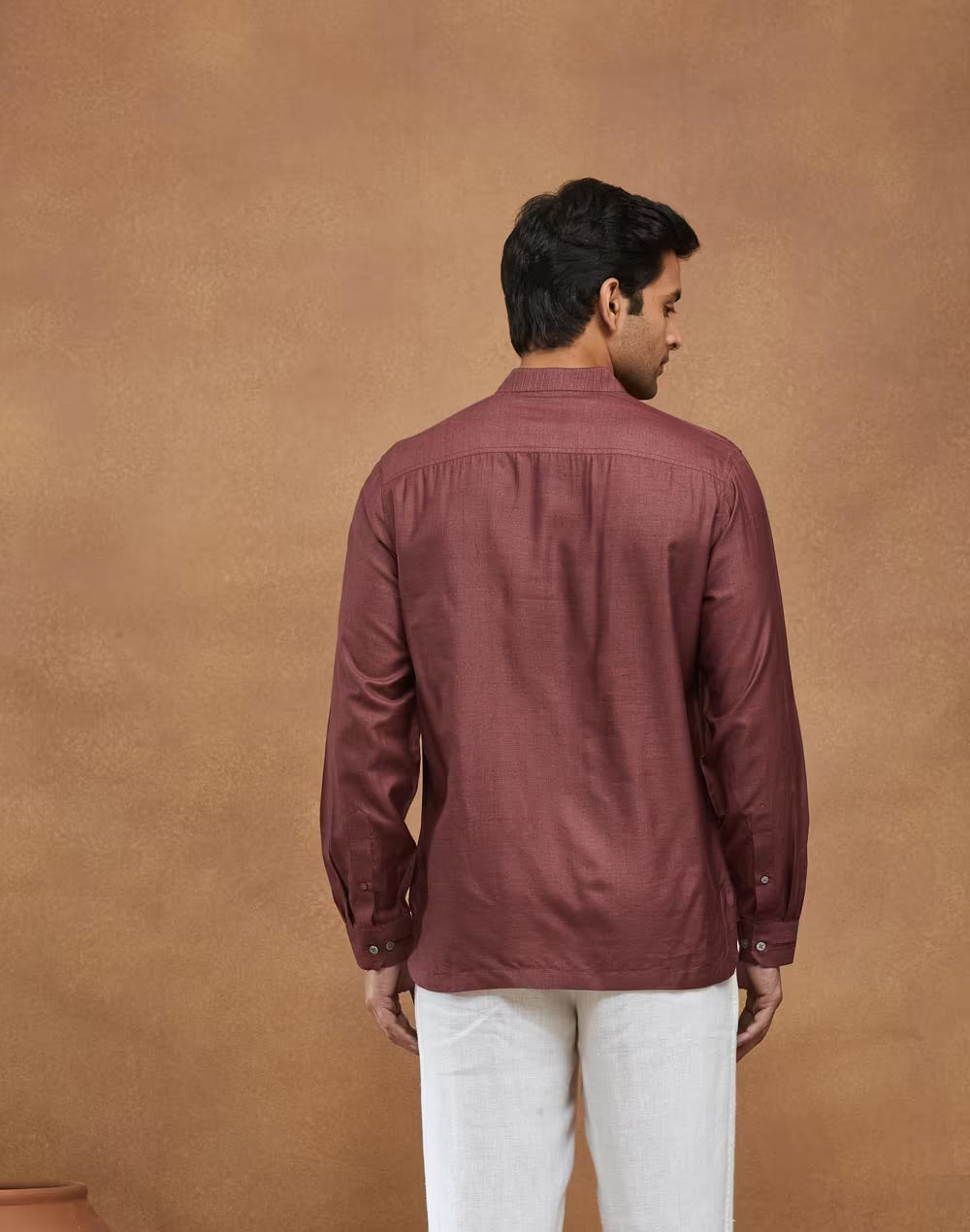 Wine Silk Slim Fit Mid Placket Shirt