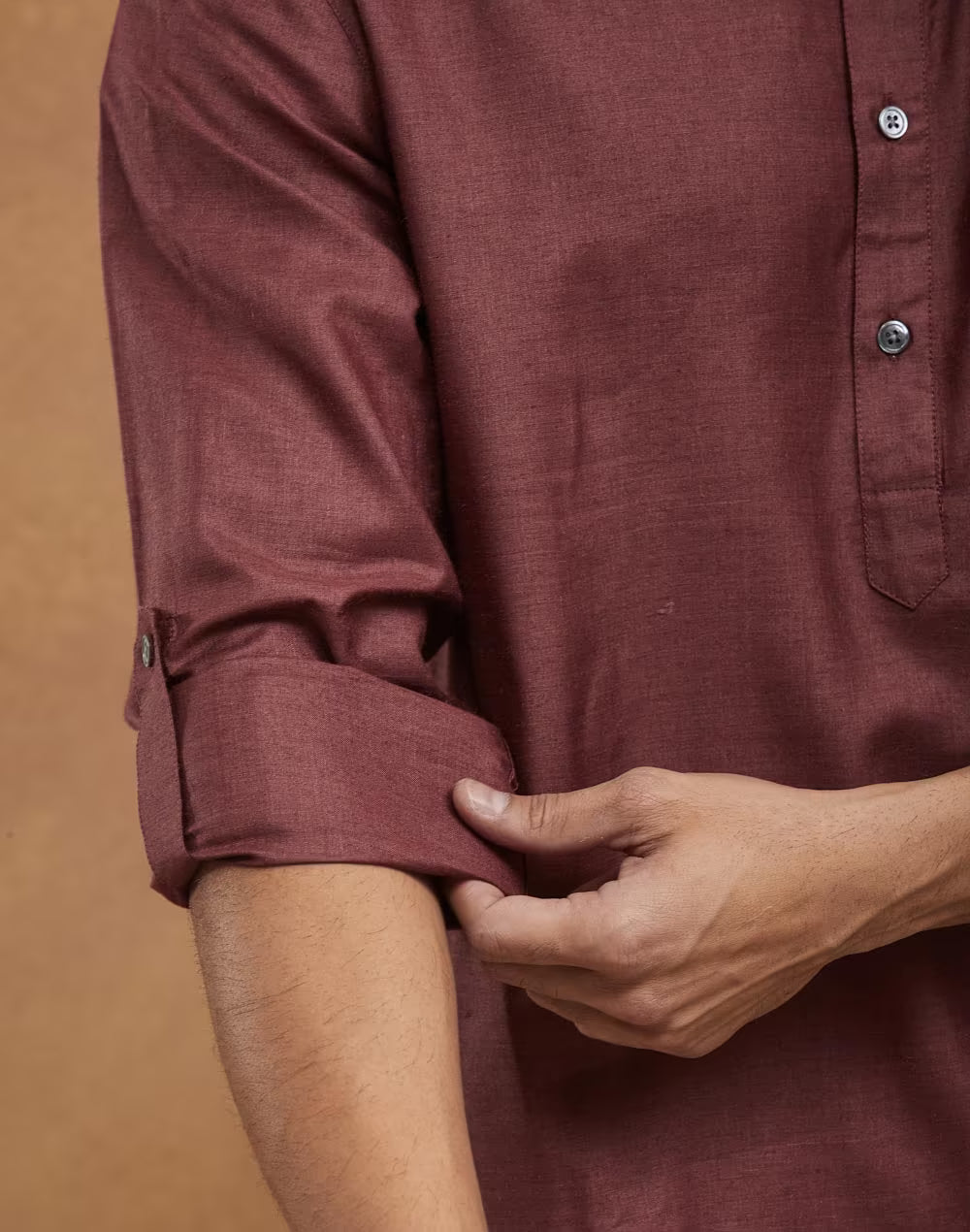 Wine Silk Slim Fit Mid Placket Shirt
