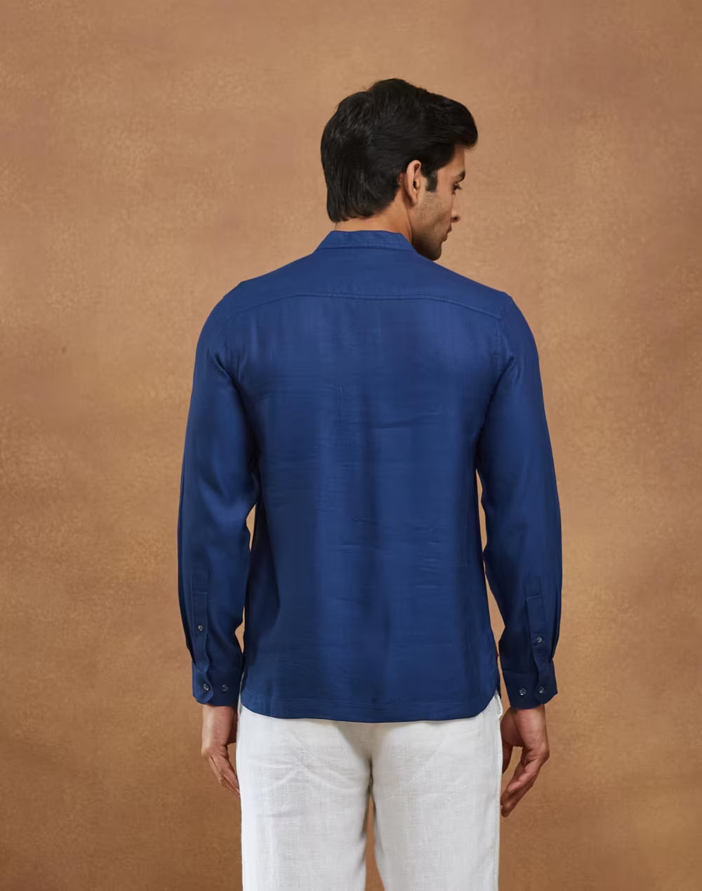 Blue Viscose Silk Dobby Slim Fit Mid Placket Shirt