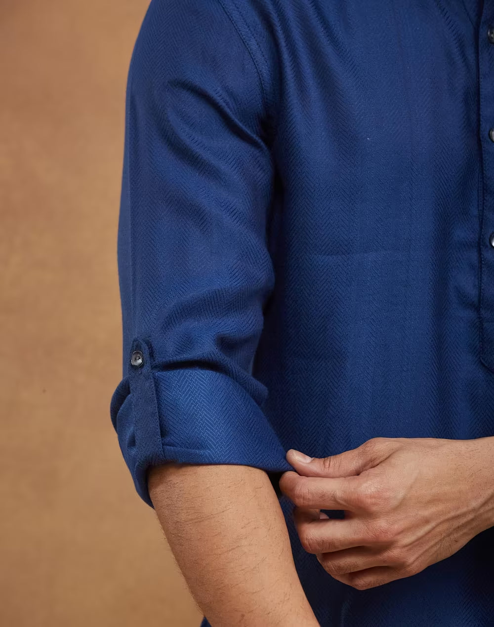 Blue Viscose Silk Dobby Slim Fit Mid Placket Shirt
