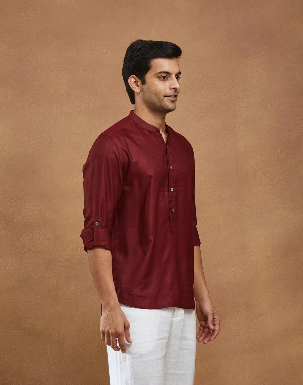 Maroon Viscose Silk Slim Fit Mid Placket Shirt