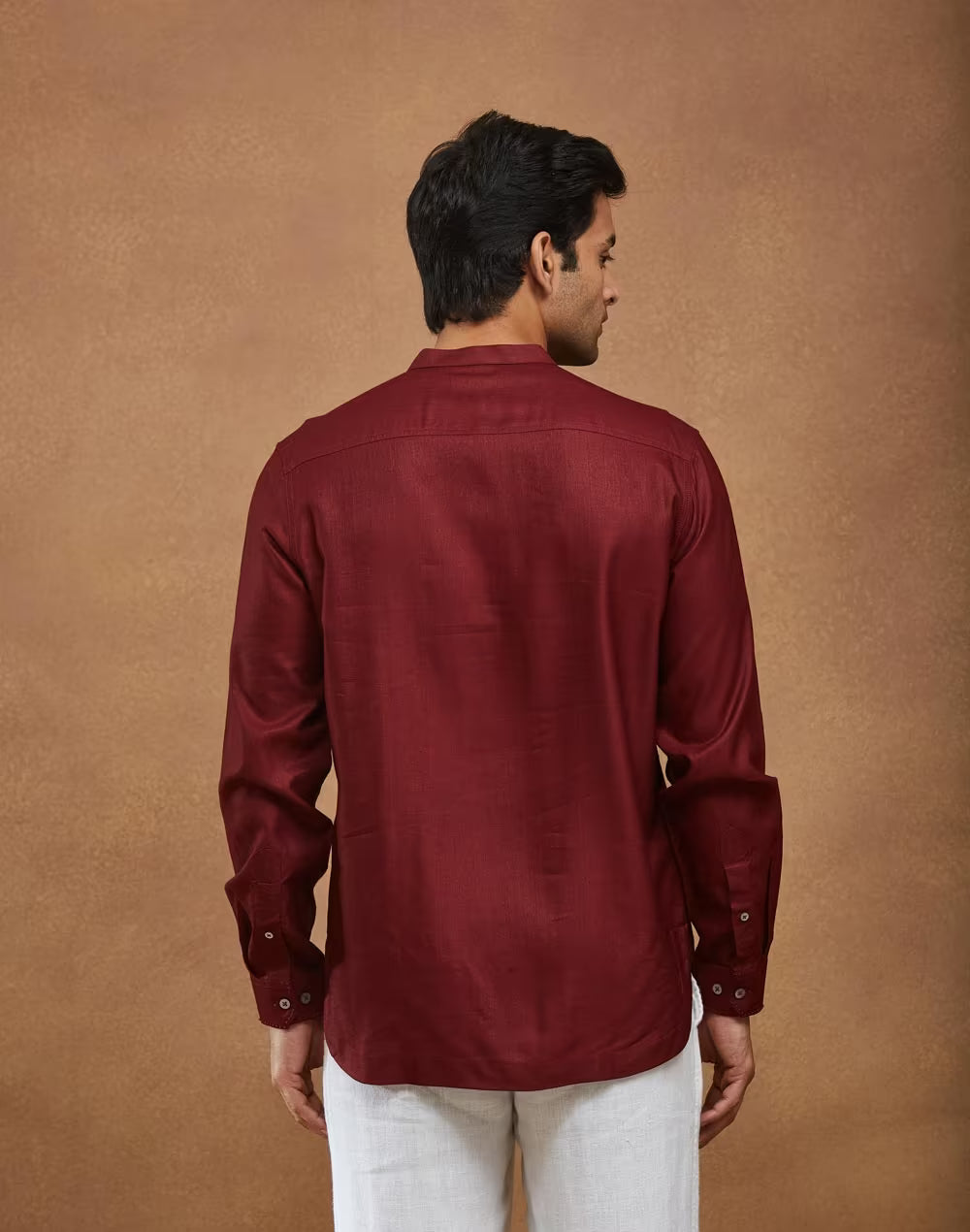 Maroon Viscose Silk Slim Fit Mid Placket Shirt