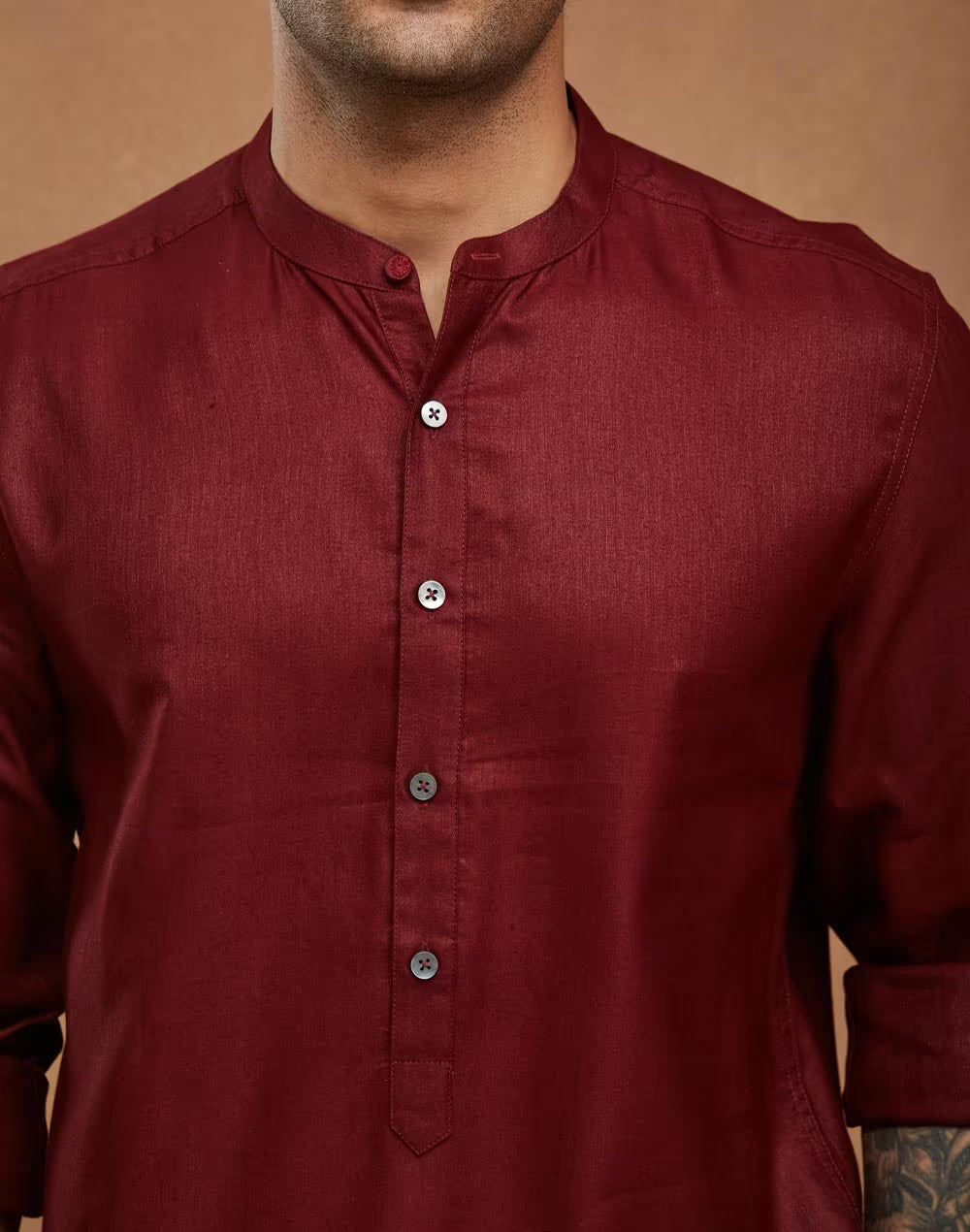 Maroon Viscose Silk Slim Fit Mid Placket Shirt