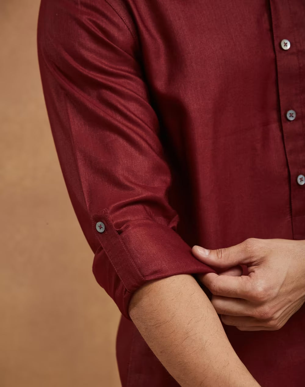 Maroon Viscose Silk Slim Fit Mid Placket Shirt