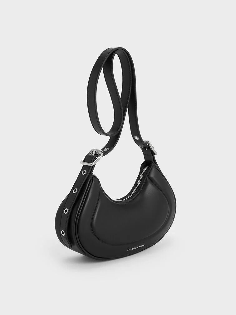 Charles & Keith Petra Grommet-Strap Curved Shoulder Bag
