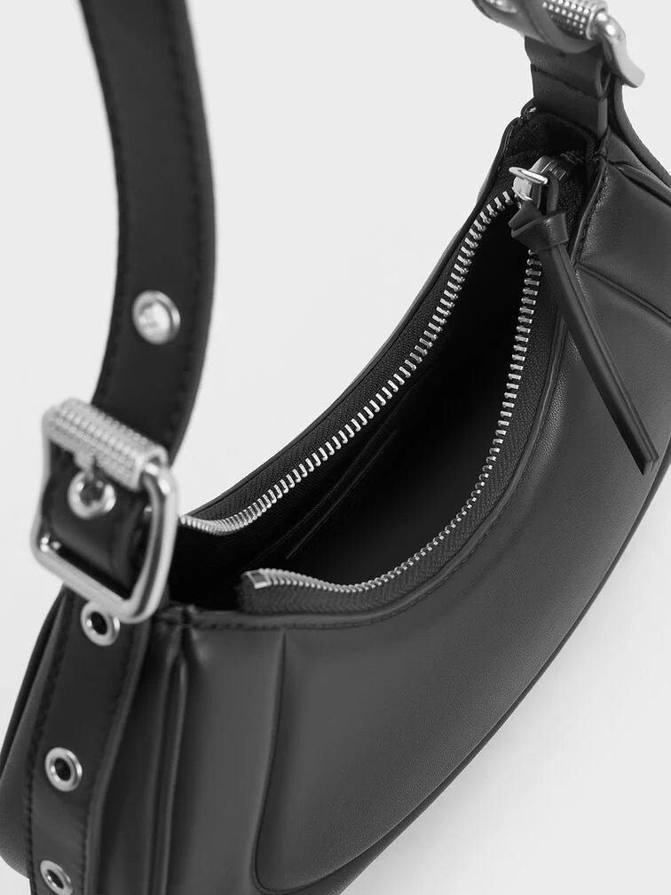 Charles & Keith Petra Grommet-Strap Curved Shoulder Bag