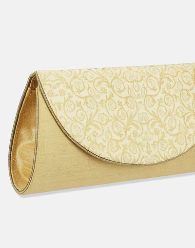 Gold Round Flap Curve Clutch
