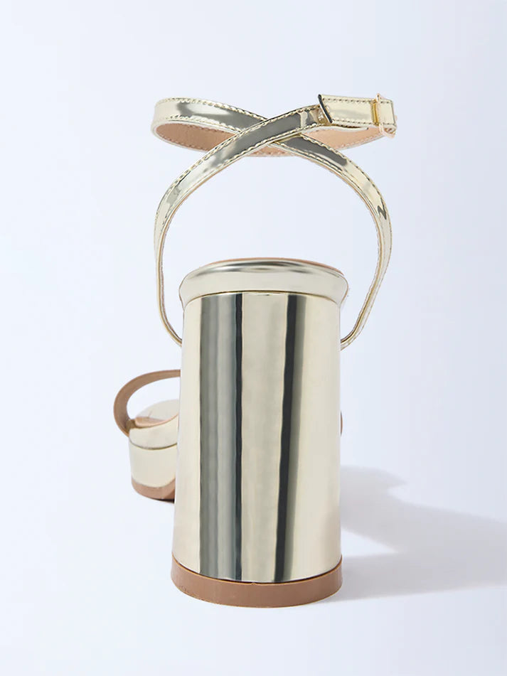 LUNA BLU Gold Block-Heel Sandals