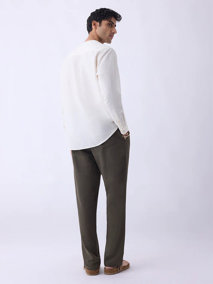 Mens Ethnicwear Off-White Cotton-Blend Short Kurta