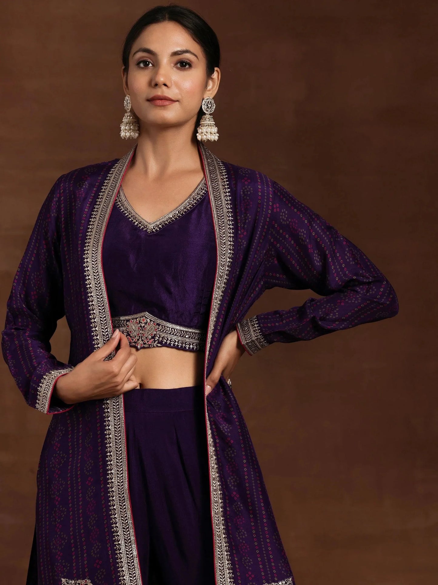 Purple Printed Silk Blend Co-Ords