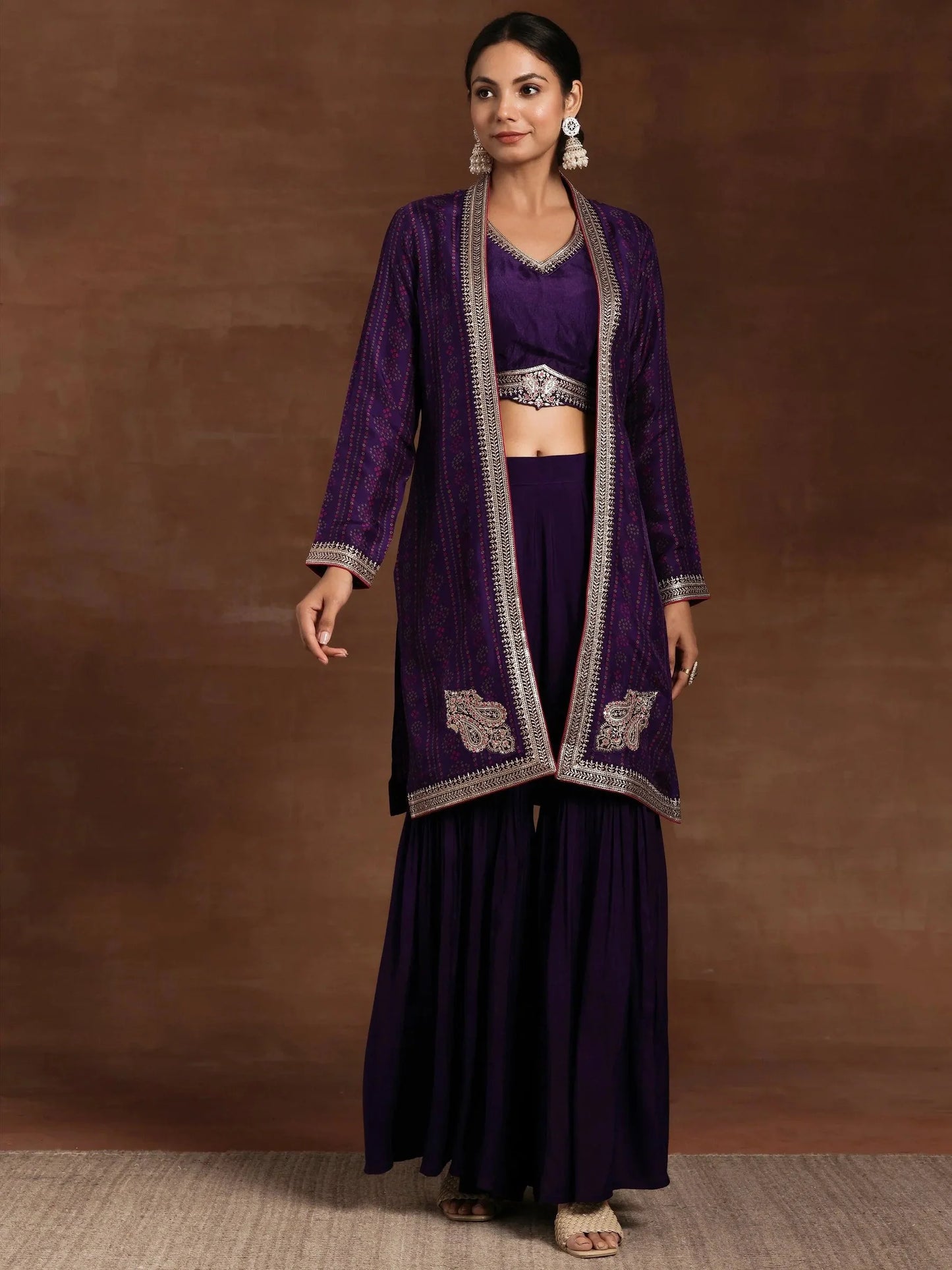 Purple Printed Silk Blend Co-Ords