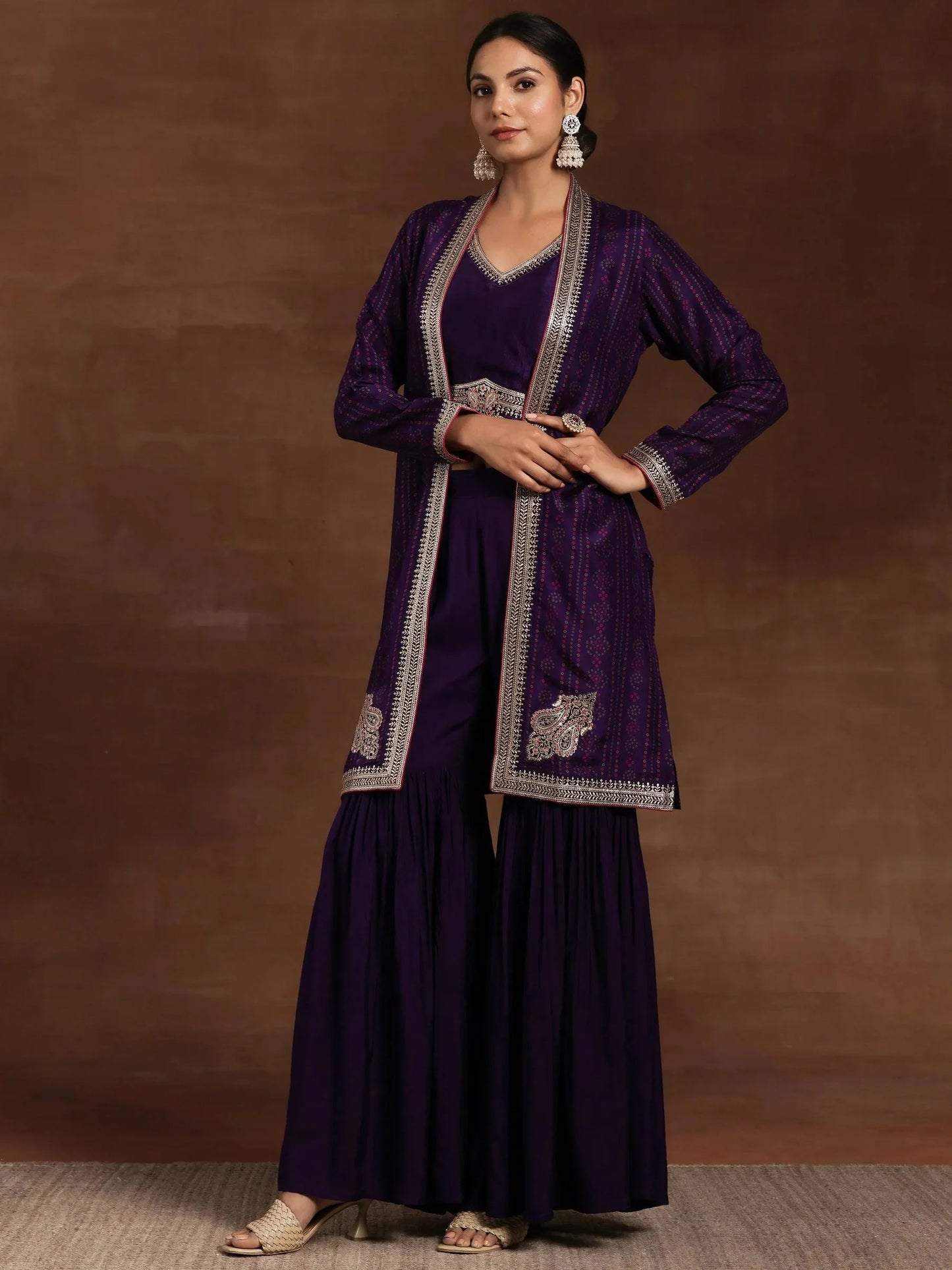 Purple Printed Silk Blend Co-Ords