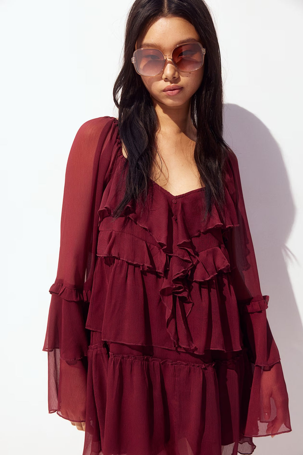H&M Flounced Chiffon Dress