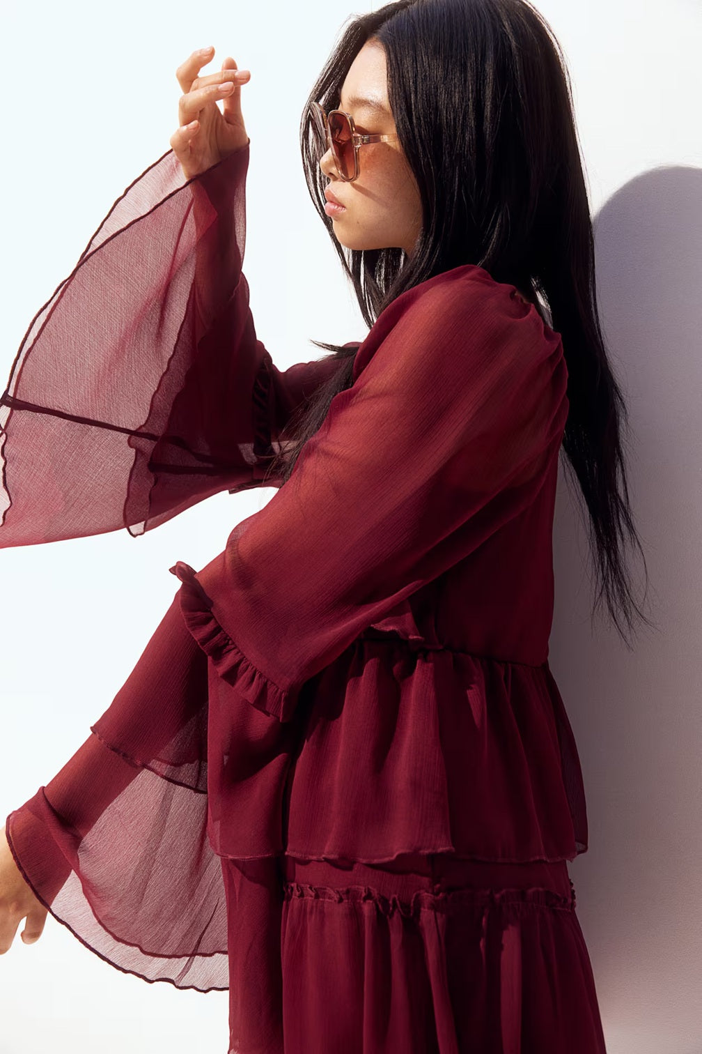 H&M Flounced Chiffon Dress