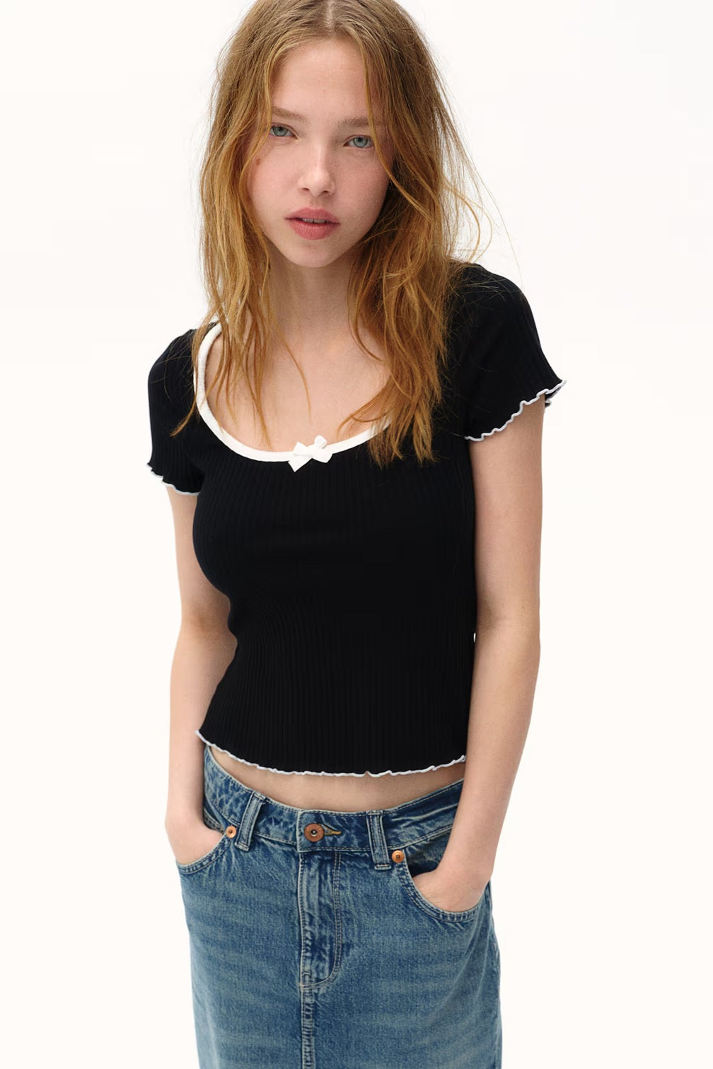 H&M Overlock-Detail Ribbed Top