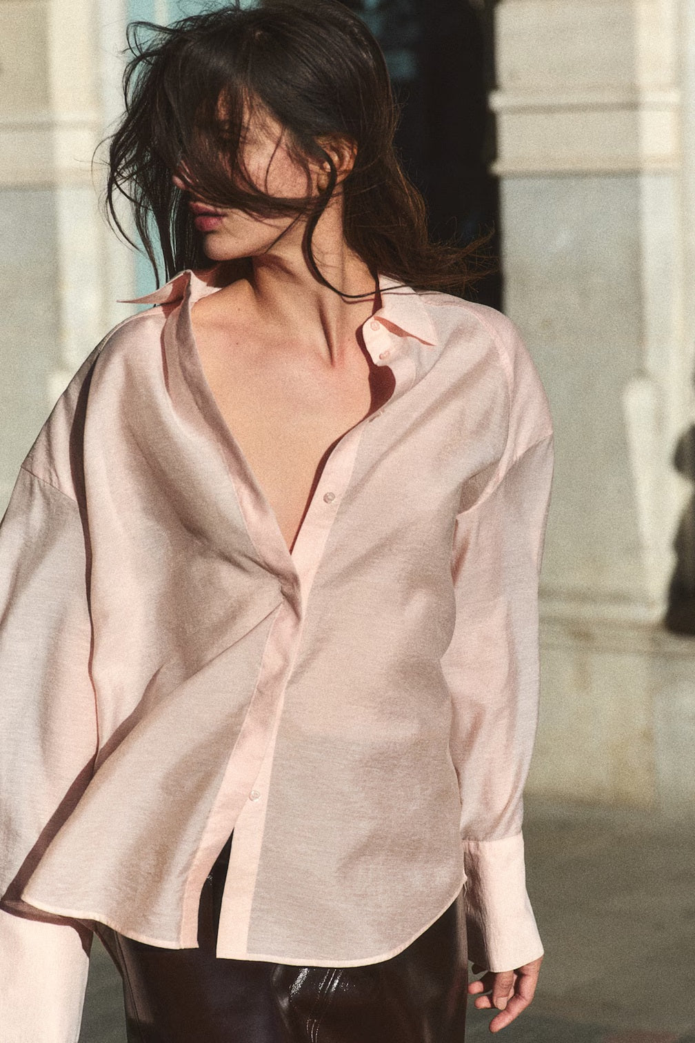 H&M Oversized Shirt - Light Peach Pink