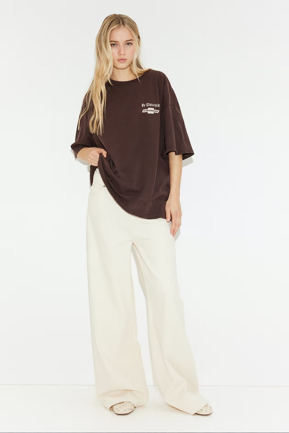 H&M Oversized Printed T-shirt - Black/Brown
