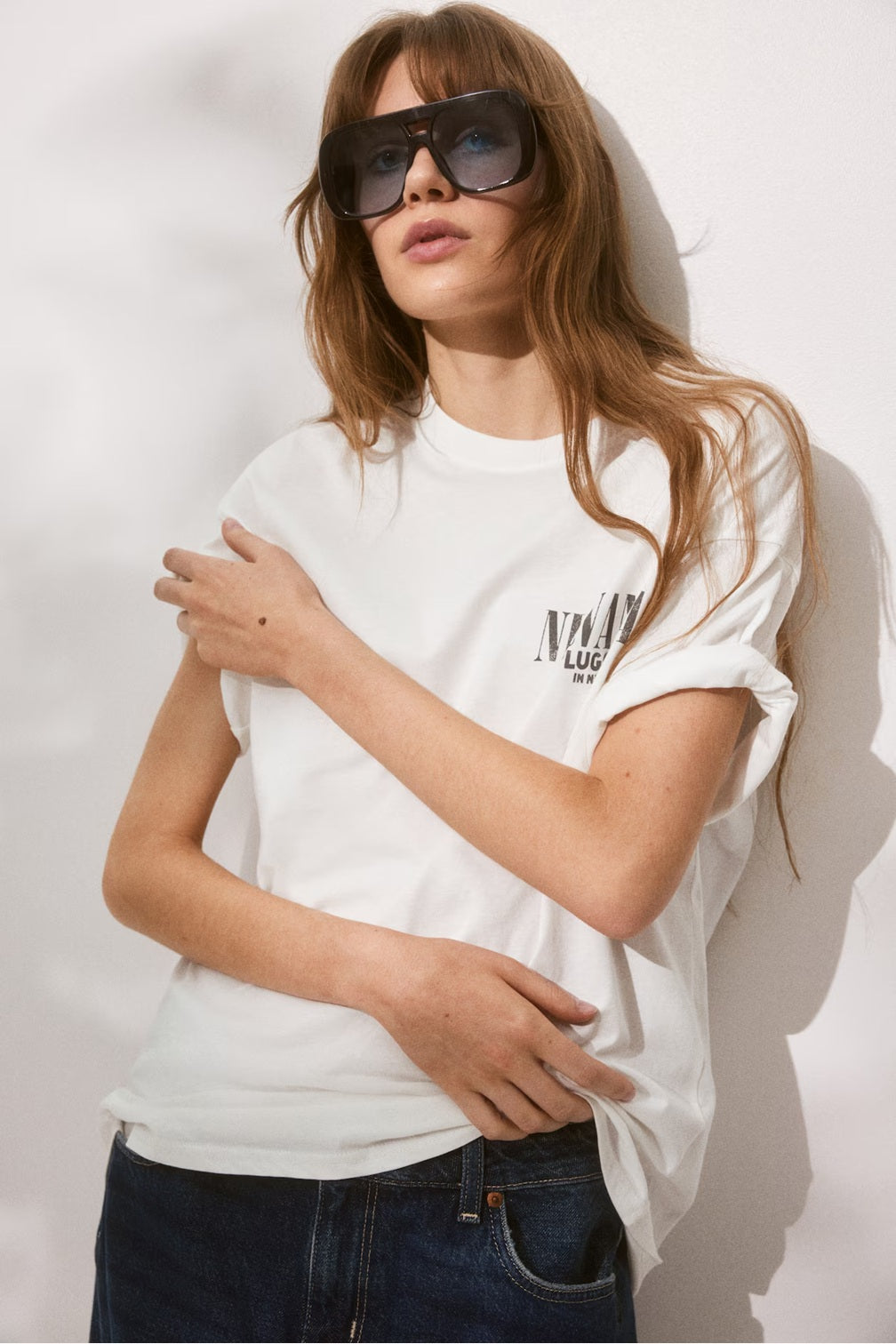 H&M Oversized Printed T-shirt - Cream