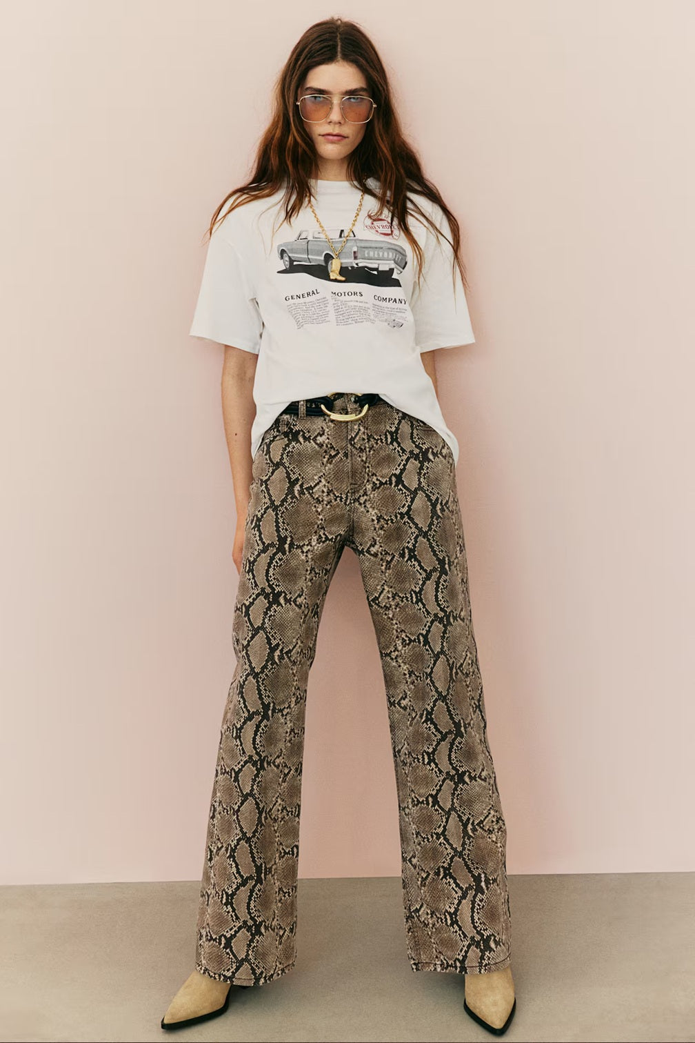 H&M Oversized Printed T-shirt - Cream