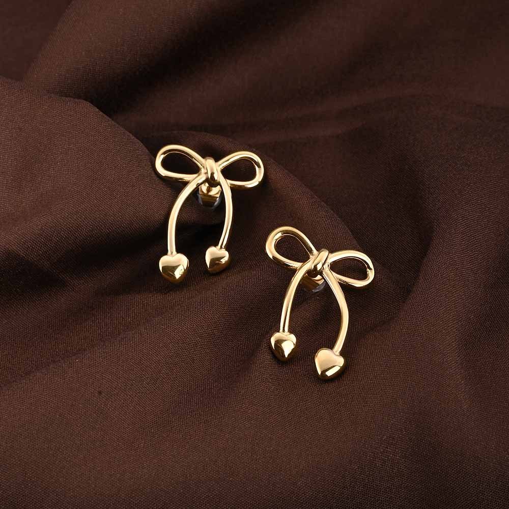 Unique Gold Bow & Heart Drop Earrings