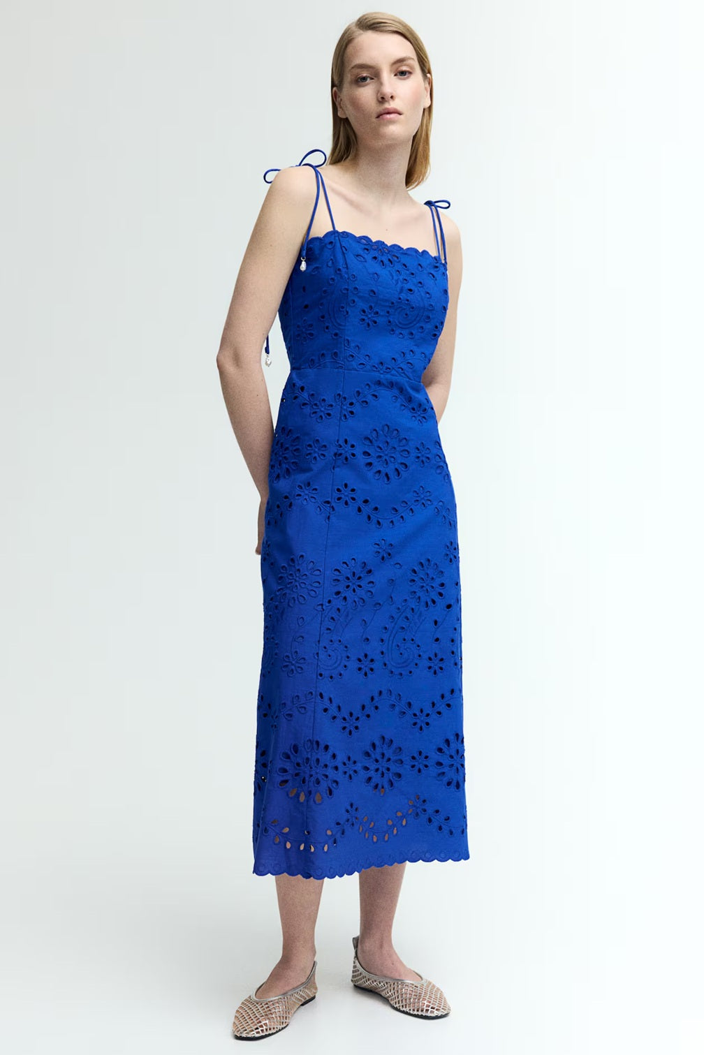 H&M Tie-Strap Broderie Anglaise Dress