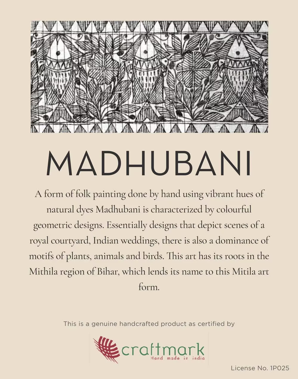 Beige Cotton Silk Madhubani Sari