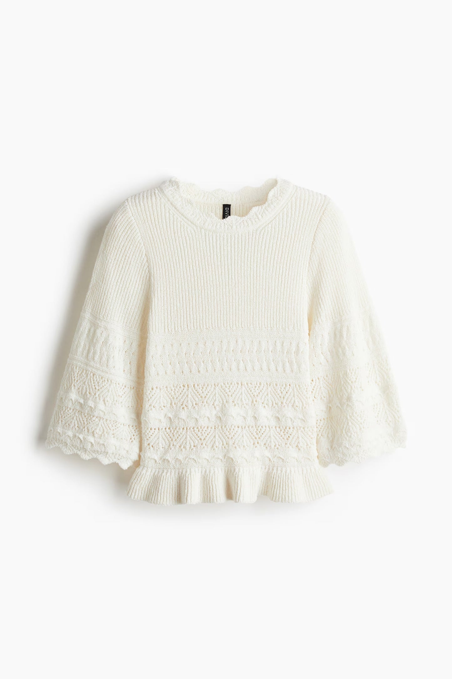 H&M Frill-Trimmed Pointelle-Knit Jumper