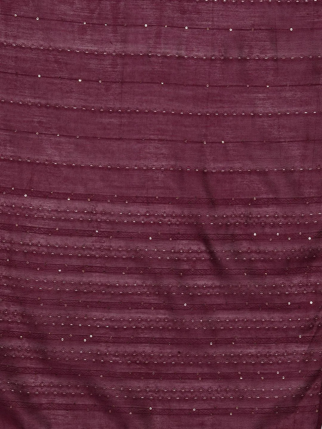 Wine Yoke Design Silk Blend Straight Suit With Dupatta