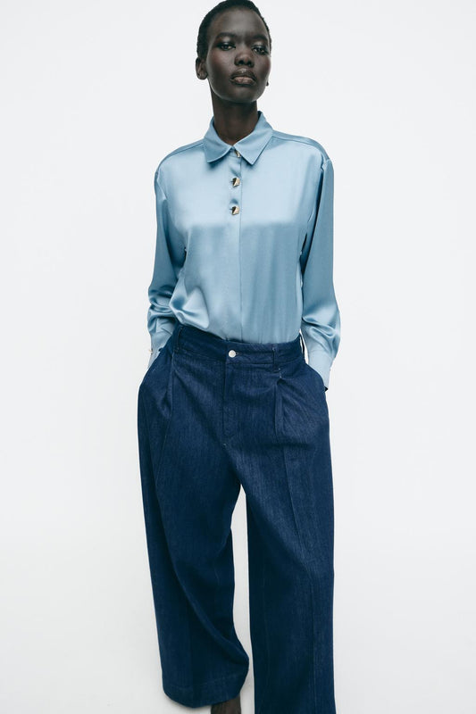 ZARA Satin Shirt with Gold Buttons