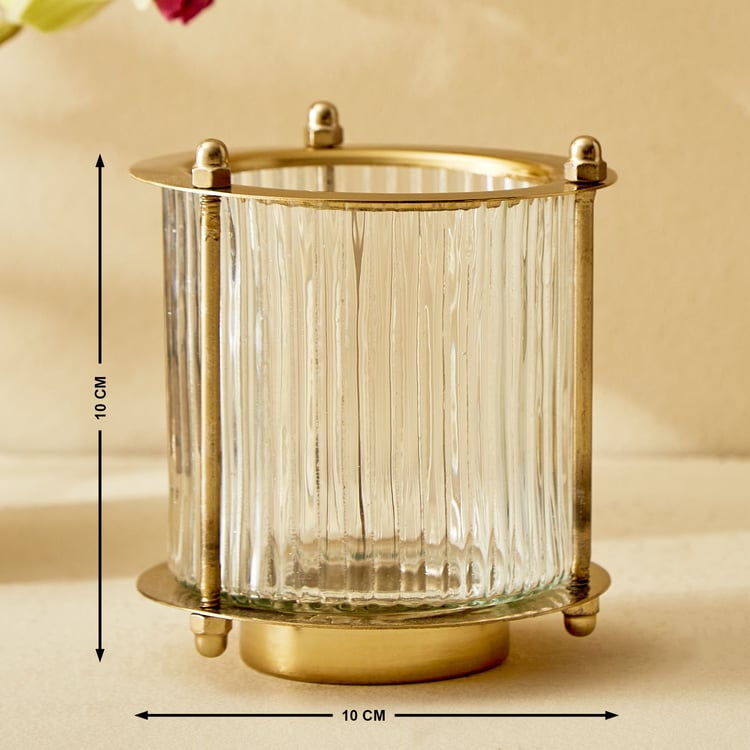 Raga Anokha Set of 2 Glass Ribbed Hurricane Candle Holders