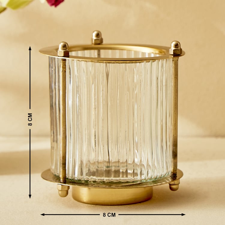 Raga Anokha Set of 2 Glass Ribbed Hurricane Candle Holders