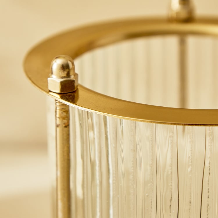 Raga Anokha Set of 2 Glass Ribbed Hurricane Candle Holders