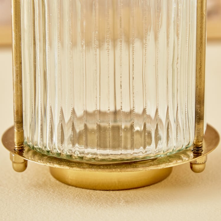 Raga Anokha Set of 2 Glass Ribbed Hurricane Candle Holders