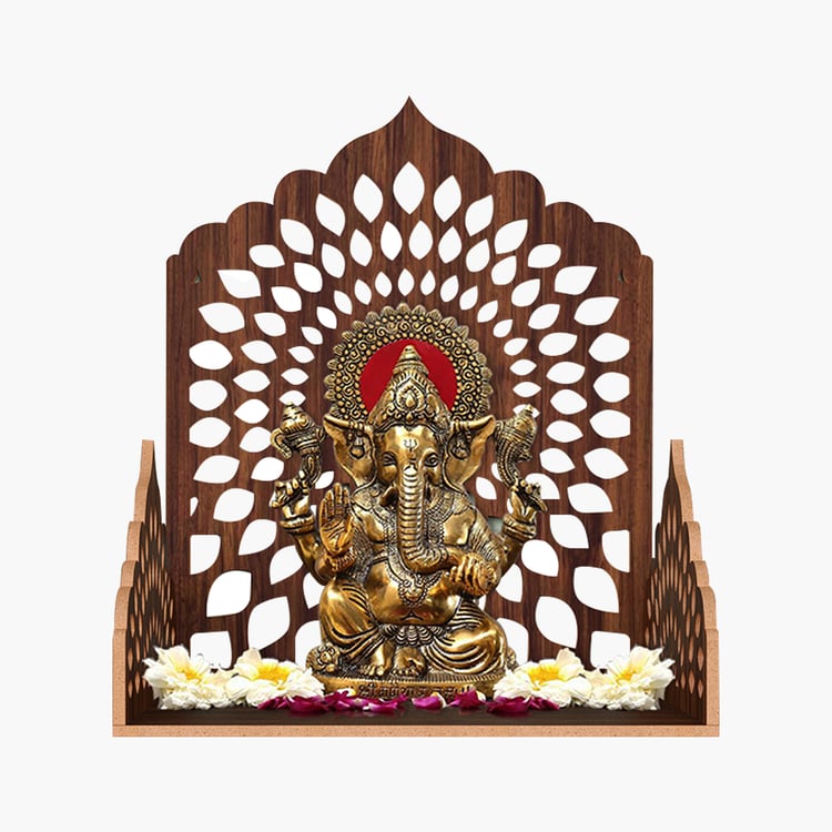 HOME SPARKLE Om Mandir Wall Shelf - Brown