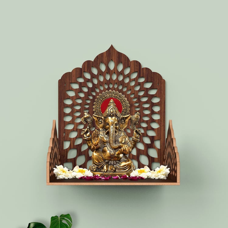HOME SPARKLE Om Mandir Wall Shelf - Brown