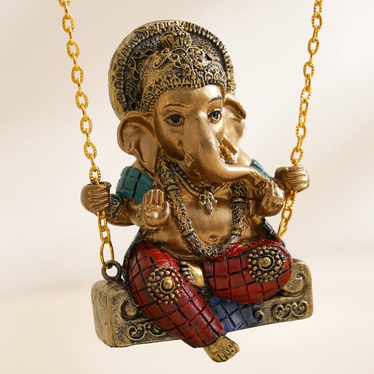 Alpana Checks Polyresin Ganesha on Swing Figurine