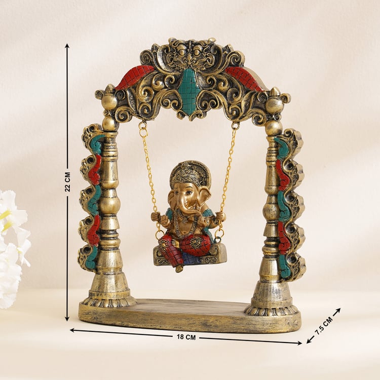 Alpana Checks Polyresin Ganesha on Swing Figurine