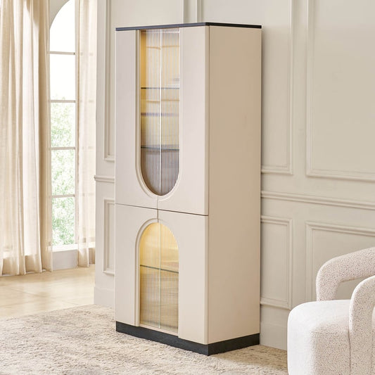 Saga 4-Door Book Cabinet with Shutter - Beige