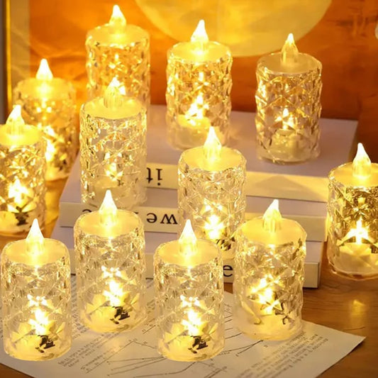 HOMESAKE Set of 12 Glass LED T-Light Candles